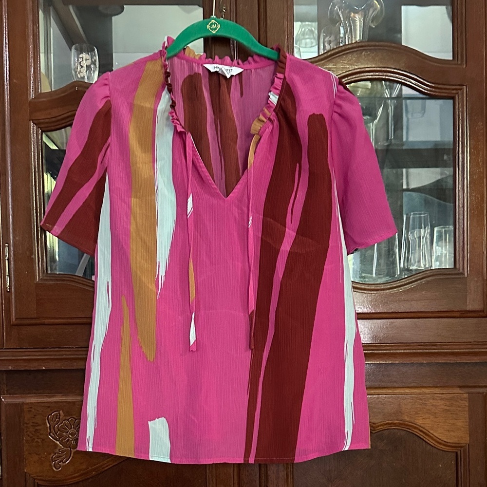 Nine West Pink and Red Blouse with Artistic Stripes